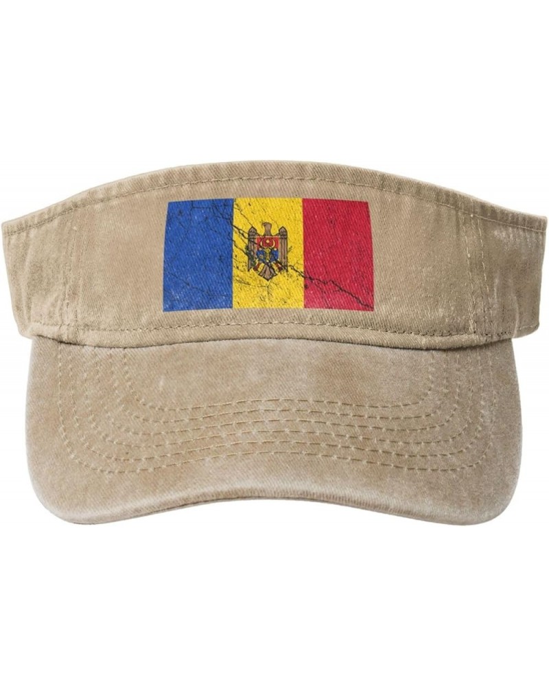 Flag of Moldova Texture Effect Sun Visor Hats for Women Men Adjustable Sports Sun Hats Cotton Golf Cap Natural $12.87 Visors