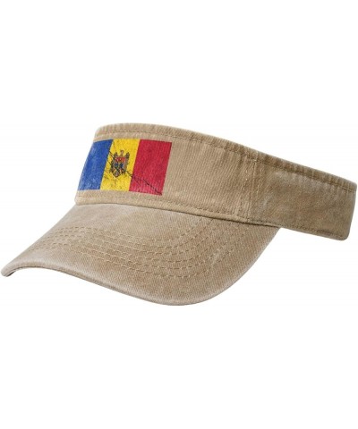 Flag of Moldova Texture Effect Sun Visor Hats for Women Men Adjustable Sports Sun Hats Cotton Golf Cap Natural $12.87 Visors