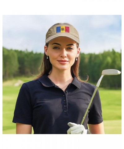 Flag of Moldova Texture Effect Sun Visor Hats for Women Men Adjustable Sports Sun Hats Cotton Golf Cap Natural $12.87 Visors