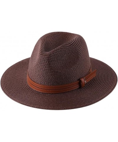 Straw Hat for Women Men Panama Hat Wide Brim Sun Hat Men Classic Fedora Beach Hat Belt Brown 1 $17.44 Fedoras