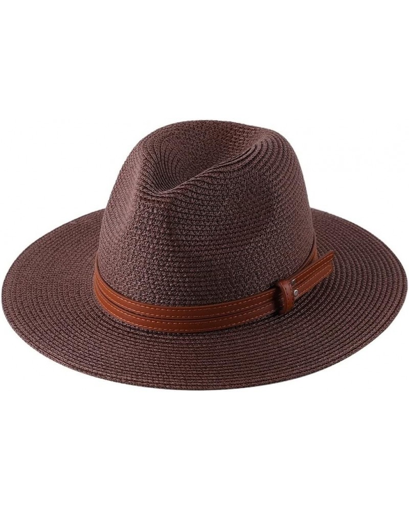 Straw Hat for Women Men Panama Hat Wide Brim Sun Hat Men Classic Fedora Beach Hat Belt Brown 1 $17.44 Fedoras