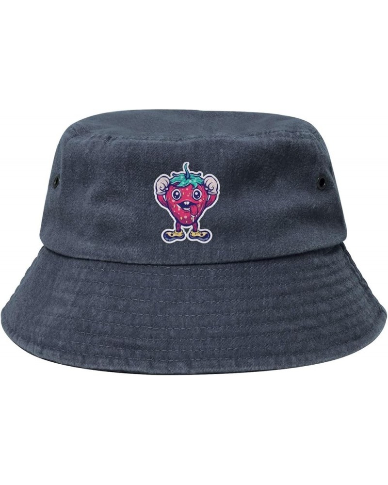 Funny Strawberry Bucket Hat for Women Men Summer Travel Sun Hat Outdoor Cap Funny Bucket Hats Navy Blue $14.23 Bucket Hats