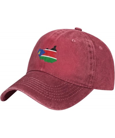 South Sudan Flag Map Unisex Classic Vintage Baseball Cap Mens Womens Trucker Hats Red $12.76 Baseball Caps