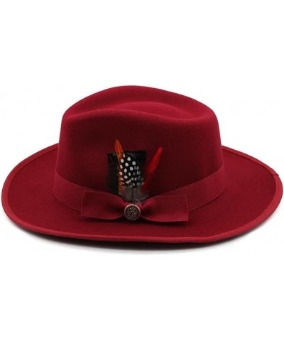 Women Men 100% Wool Gangster Trilby Felt Fedora Hat with Feather Band Wide Brim Church Jazz Caps Black $28.08 Fedoras