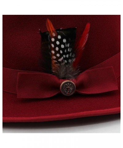 Women Men 100% Wool Gangster Trilby Felt Fedora Hat with Feather Band Wide Brim Church Jazz Caps Black $28.08 Fedoras