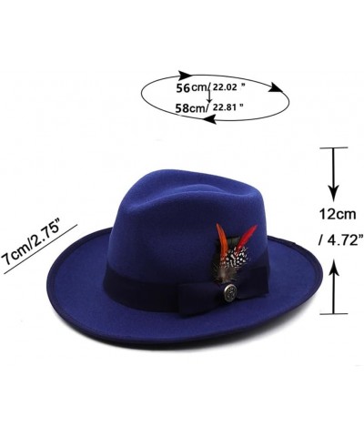 Women Men 100% Wool Gangster Trilby Felt Fedora Hat with Feather Band Wide Brim Church Jazz Caps Black $28.08 Fedoras