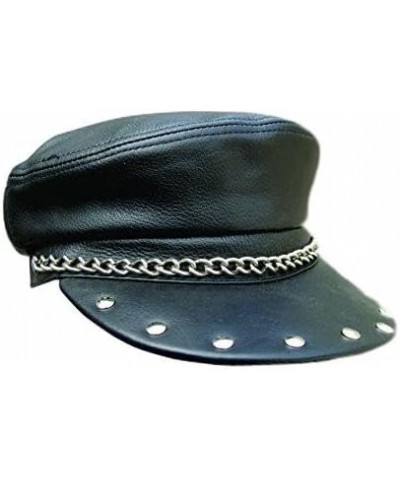 Unisex Adult AL3226 Biker Captain Cap Black $16.65 Baseball Caps