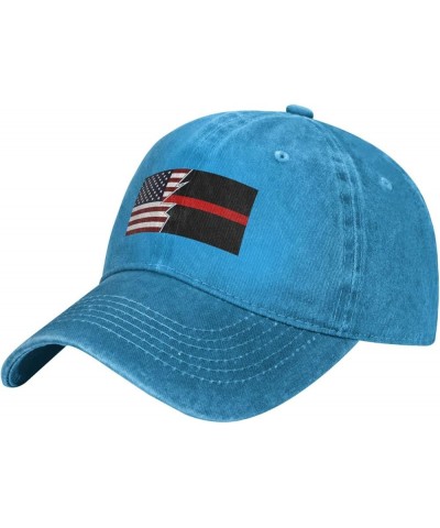 Ripped Style American and Thin Red Line Flag Baseball Cap for Men Women Hats Cotton Trucker Caps Adjustable Dad Hat Blue $9.1...