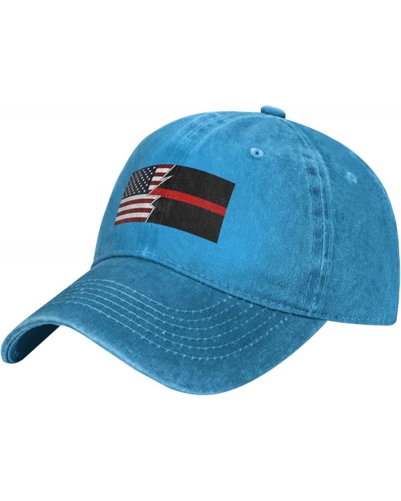 Ripped Style American and Thin Red Line Flag Baseball Cap for Men Women Hats Cotton Trucker Caps Adjustable Dad Hat Blue $9.1...