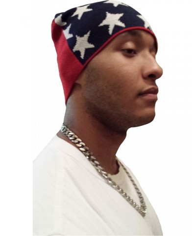 American Flag Beanie Patriotic Skull Cap Red White and Blue Knitted Ski Skully $8.59 Skullies & Beanies