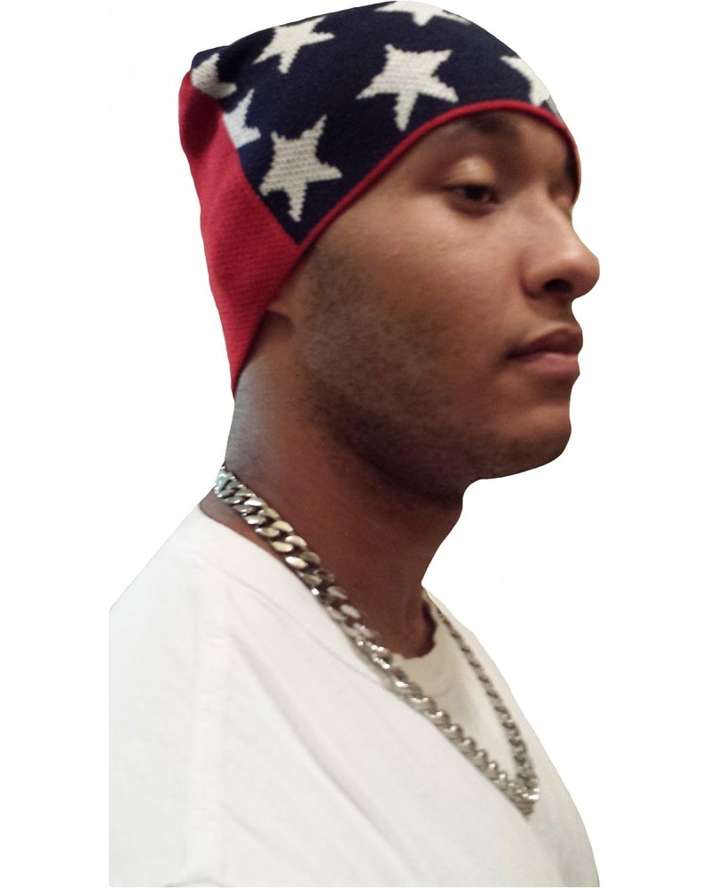 American Flag Beanie Patriotic Skull Cap Red White and Blue Knitted Ski Skully $8.59 Skullies & Beanies