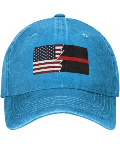 Ripped Style American and Thin Red Line Flag Baseball Cap for Men Women Hats Cotton Trucker Caps Adjustable Dad Hat Blue $9.1...