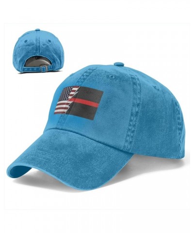 Ripped Style American and Thin Red Line Flag Baseball Cap for Men Women Hats Cotton Trucker Caps Adjustable Dad Hat Blue $9.1...