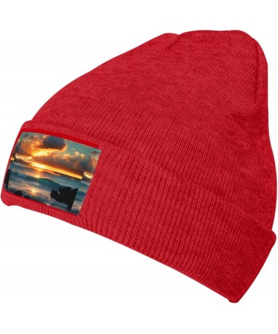 Beach Maui Hawaii Sunset Sea Waves Clouds Print Knitted Hat Daily Warm Hat,Soft Outdoor Beanie for Men Women,Eisure Red $11.6...