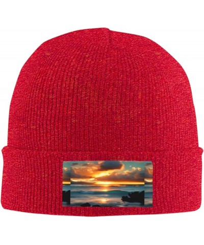 Beach Maui Hawaii Sunset Sea Waves Clouds Print Knitted Hat Daily Warm Hat,Soft Outdoor Beanie for Men Women,Eisure Red $11.6...