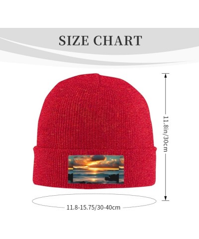 Beach Maui Hawaii Sunset Sea Waves Clouds Print Knitted Hat Daily Warm Hat,Soft Outdoor Beanie for Men Women,Eisure Red $11.6...