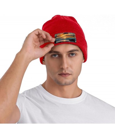 Beach Maui Hawaii Sunset Sea Waves Clouds Print Knitted Hat Daily Warm Hat,Soft Outdoor Beanie for Men Women,Eisure Red $11.6...