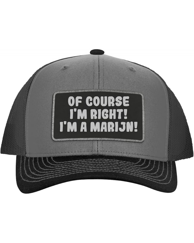 of Course I'm Right! I'm A Marijn! - Leather Black Patch Engraved Trucker Hat Grey/steel $18.15 Baseball Caps