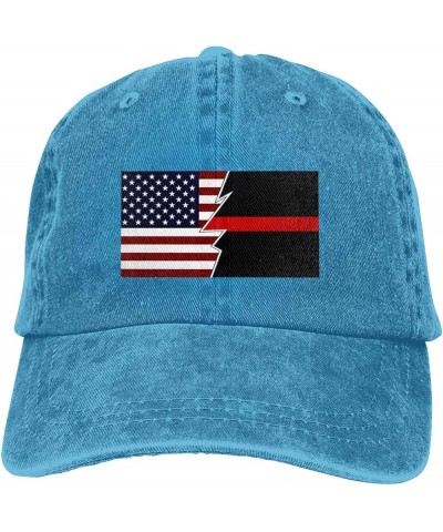 Ripped Style American and Thin Red Line Flag Baseball Cap for Men Women Hats Cotton Trucker Caps Adjustable Dad Hat Blue $9.1...