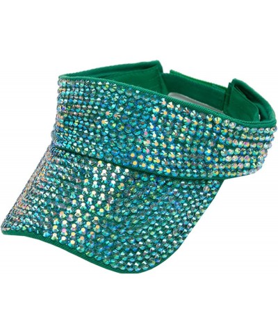 Bling Rhinestones Sport Hats Adjustable Summer Cap Visor Caps Unisex Cool Hat Green $16.79 Visors