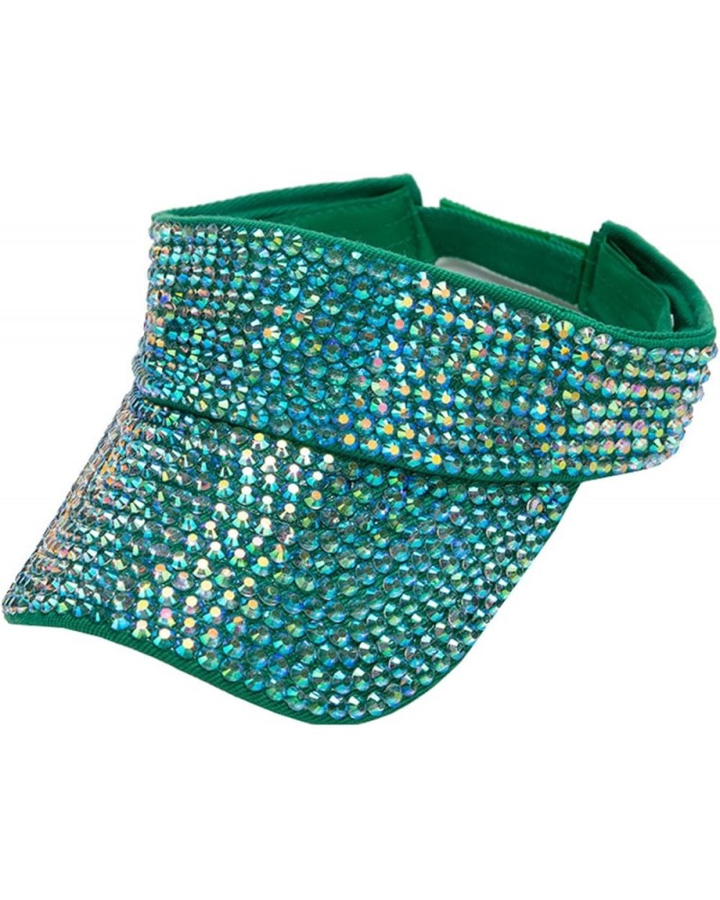 Bling Rhinestones Sport Hats Adjustable Summer Cap Visor Caps Unisex Cool Hat Green $16.79 Visors