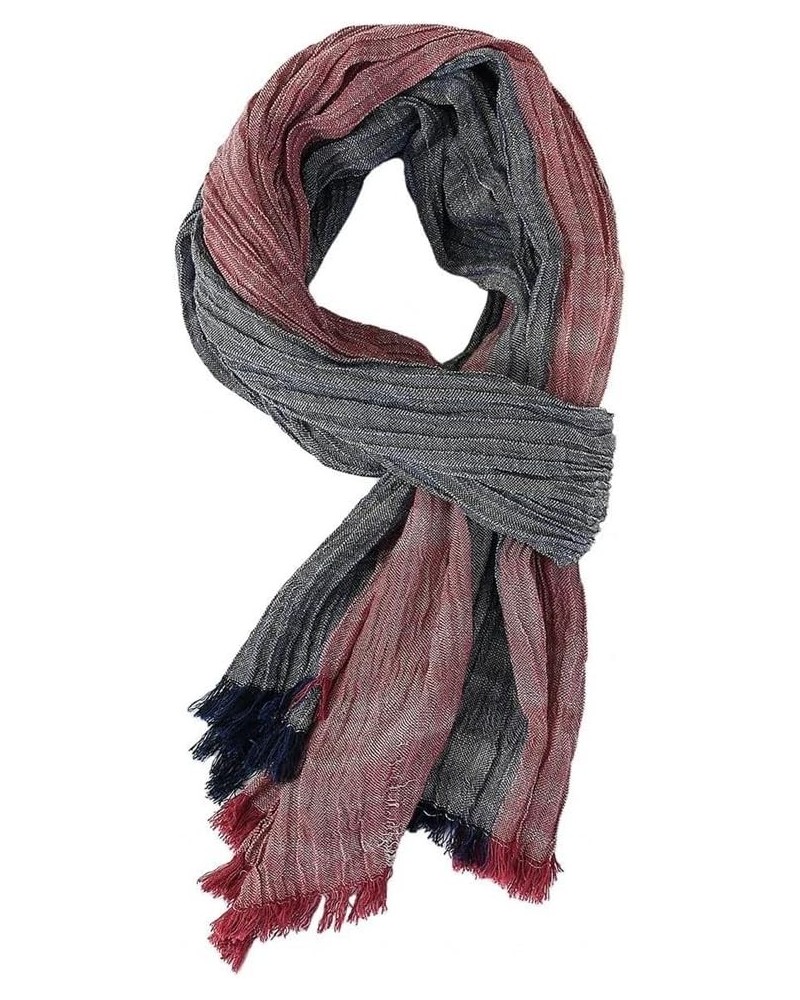 En8 Cotton Linen Scarves Autumn Winter Winter Accessories For Men Warm Long Scarf Wine Red $12.79 Scarves