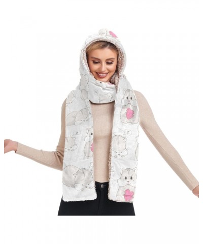 Women Winter Warm Hoodie Hat Scarf Gloves Pocket Warm Hat Cute Hamster Heart Long Scarf Wraps $13.64 Scarves