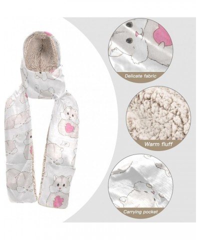 Women Winter Warm Hoodie Hat Scarf Gloves Pocket Warm Hat Cute Hamster Heart Long Scarf Wraps $13.64 Scarves