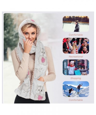 Women Winter Warm Hoodie Hat Scarf Gloves Pocket Warm Hat Cute Hamster Heart Long Scarf Wraps $13.64 Scarves