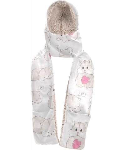 Women Winter Warm Hoodie Hat Scarf Gloves Pocket Warm Hat Cute Hamster Heart Long Scarf Wraps $13.64 Scarves