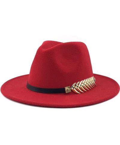 Women Wide Brim Fedora Panama Hats with Belt Buckle Goth Top Vintage Party Wedding Jazz Hat Red $9.17 Fedoras