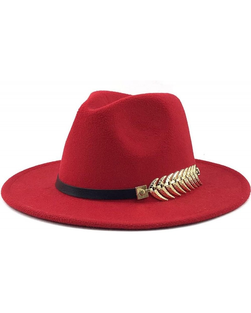 Women Wide Brim Fedora Panama Hats with Belt Buckle Goth Top Vintage Party Wedding Jazz Hat Red $9.17 Fedoras