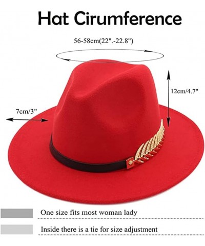 Women Wide Brim Fedora Panama Hats with Belt Buckle Goth Top Vintage Party Wedding Jazz Hat Red $9.17 Fedoras