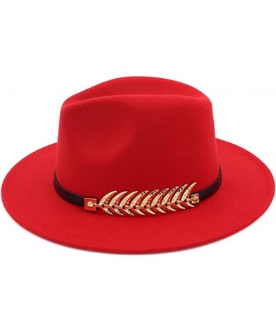 Women Wide Brim Fedora Panama Hats with Belt Buckle Goth Top Vintage Party Wedding Jazz Hat Red $9.17 Fedoras