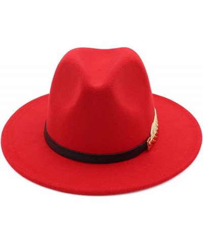 Women Wide Brim Fedora Panama Hats with Belt Buckle Goth Top Vintage Party Wedding Jazz Hat Red $9.17 Fedoras