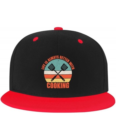 Life is Always Bettre with Cooking Baseball Cap for Men Women Snapback Hat Adjustable Flat Bill Hats Red $10.63 Baseball Caps