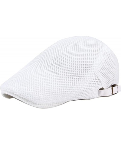 Men's Newsboy Flat Cabbie Hats Mesh Breathable Outdoor Caps Trendy Brim Hat in Plain Colours Adjustable Buckle White $12.04 N...