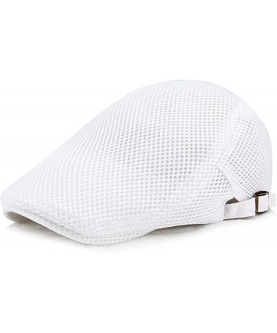 Men's Newsboy Flat Cabbie Hats Mesh Breathable Outdoor Caps Trendy Brim Hat in Plain Colours Adjustable Buckle White $12.04 N...