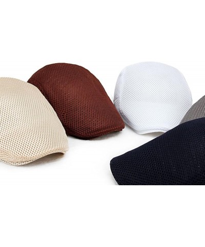 Men's Newsboy Flat Cabbie Hats Mesh Breathable Outdoor Caps Trendy Brim Hat in Plain Colours Adjustable Buckle White $12.04 N...