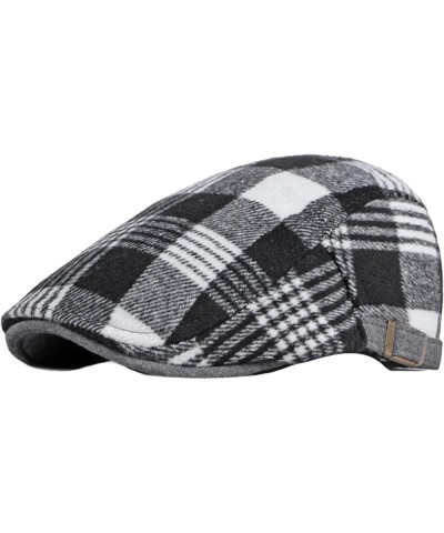 Autumn and Winter Plaid Tweed Duffel Beret Men's Hats Warm Newsboy Hat Casual Flat Caps Driver Cap Unisex Golf Beret Black an...