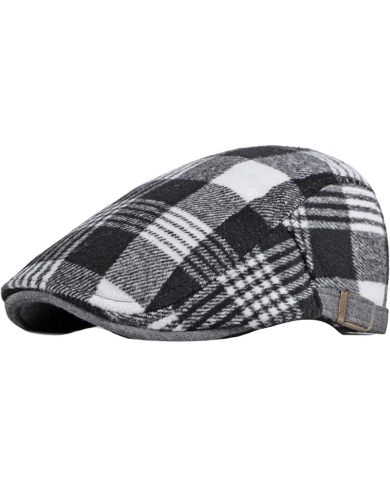 Autumn and Winter Plaid Tweed Duffel Beret Men's Hats Warm Newsboy Hat Casual Flat Caps Driver Cap Unisex Golf Beret Black an...