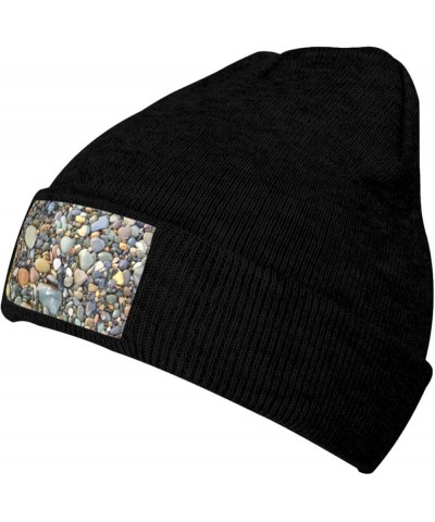 Pebble Stone Print Unisex Soft Warm Beanie Hat for Men Women Elastic Lightweight Skiing Knitted Hat Black $12.54 Skullies & B...