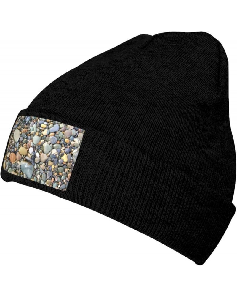 Pebble Stone Print Unisex Soft Warm Beanie Hat for Men Women Elastic Lightweight Skiing Knitted Hat Black $12.54 Skullies & B...