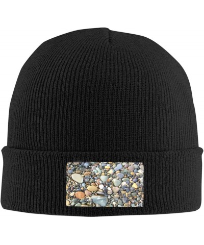 Pebble Stone Print Unisex Soft Warm Beanie Hat for Men Women Elastic Lightweight Skiing Knitted Hat Black $12.54 Skullies & B...