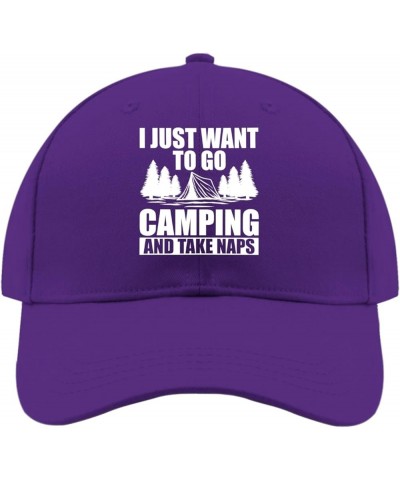 Trucker hat Tent i just Want to go Camping and take naps Sun hat for Men Army hat Gifts for Boyfriends Golf Caps Purple $10.4...