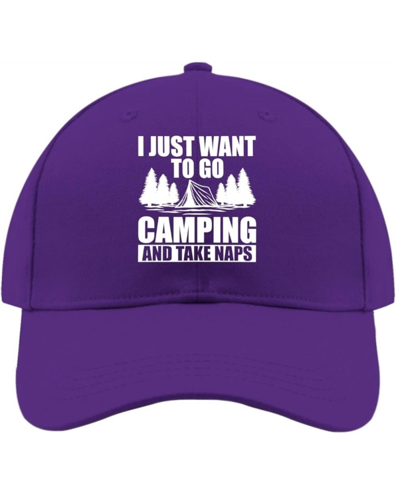 Trucker hat Tent i just Want to go Camping and take naps Sun hat for Men Army hat Gifts for Boyfriends Golf Caps Purple $10.4...