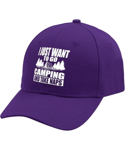 Trucker hat Tent i just Want to go Camping and take naps Sun hat for Men Army hat Gifts for Boyfriends Golf Caps Purple $10.4...