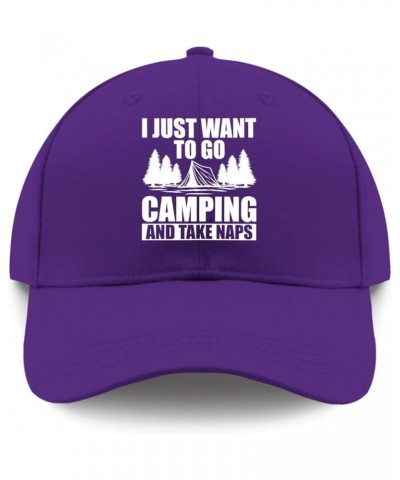 Trucker hat Tent i just Want to go Camping and take naps Sun hat for Men Army hat Gifts for Boyfriends Golf Caps Purple $10.4...