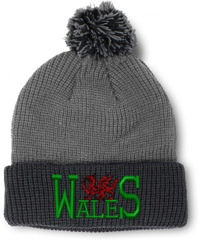 Custom Pom Pom Beanies for Women Red Dragon Wales Embroidery Skull Cap Winter Hats for Men Acrylic 1 Size Grey Black Design O...