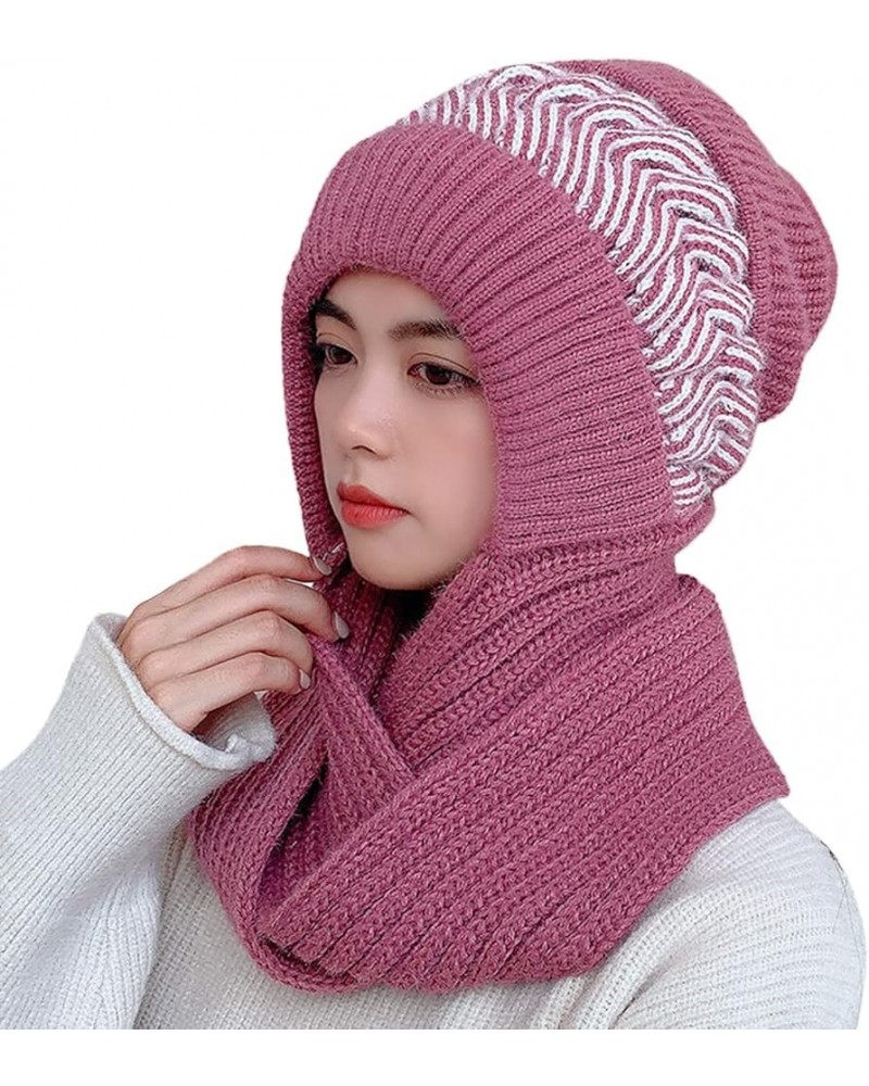 Women Winter Slouchy Knit Warm Hats Wool Cap Scarf Integrated Pullover Cap Cute Parent Child Knitted Hat Lampoon Red $11.35 S...